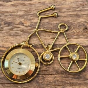 Vintage Vienna Gold Bicycle Clock Brooch by Versona